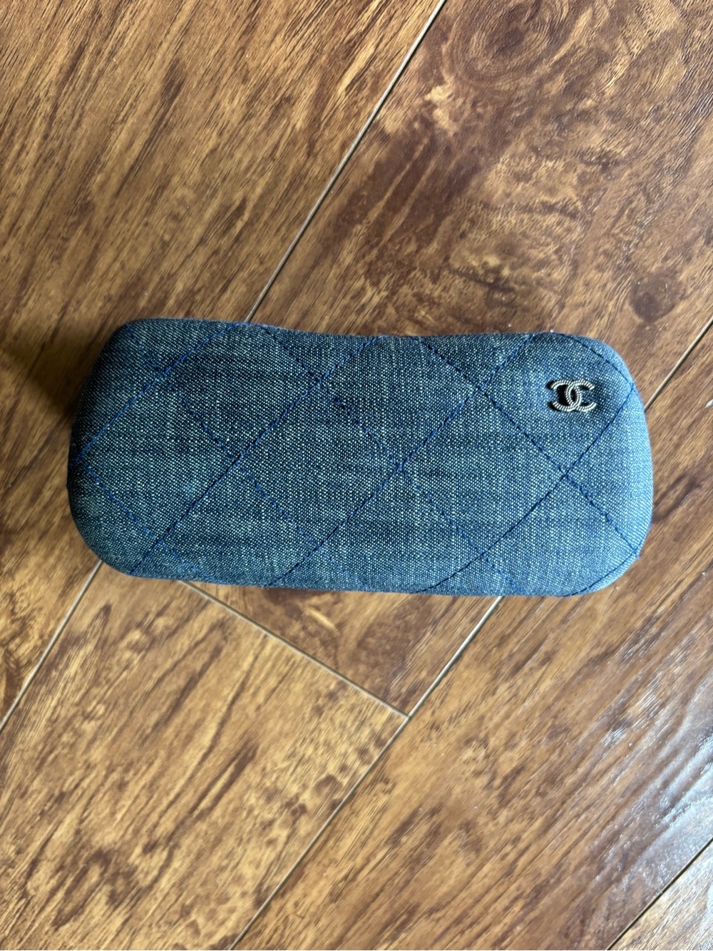 CHANEL Blue Quilted Denim Eyewear Case with Silver CC Accent